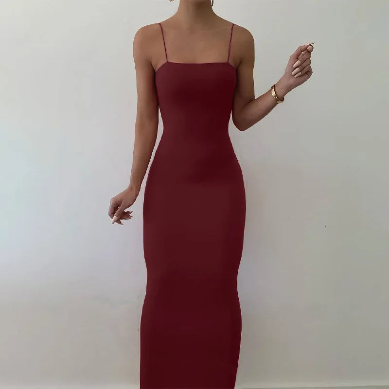 Black Backless Bodycon Maxi Dress | Gothic Spaghetti Strap Dress -femstylo