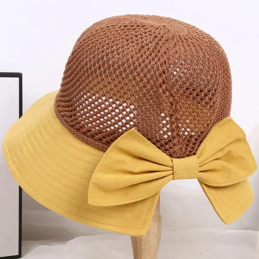 Summer Women Bucket Hat UV Protection Sun Hats Soft Foldable Wide Brim Outdoor Beach Hat Panama Cap Ponytail Cap