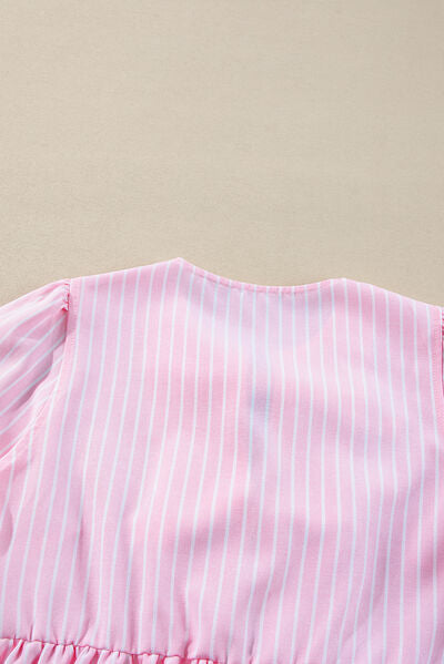 Tied Bow Striped Round Neck Blouse