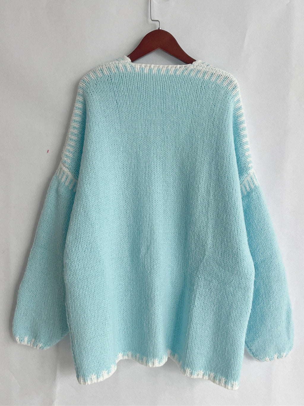 Back To School Sweater - Double Take Contrast Open Front Dropped Shoulder Cardigan