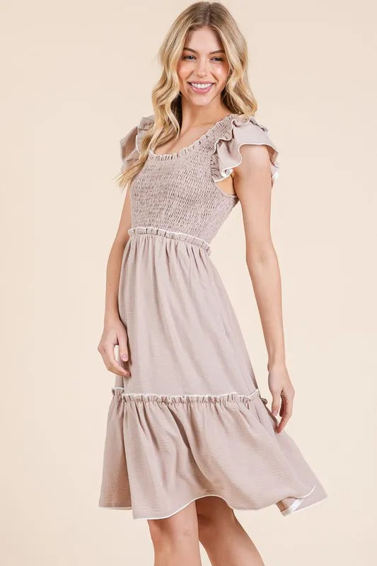 Lime 'N' Chili Ruffle Trim Smocked Dress with Contrast