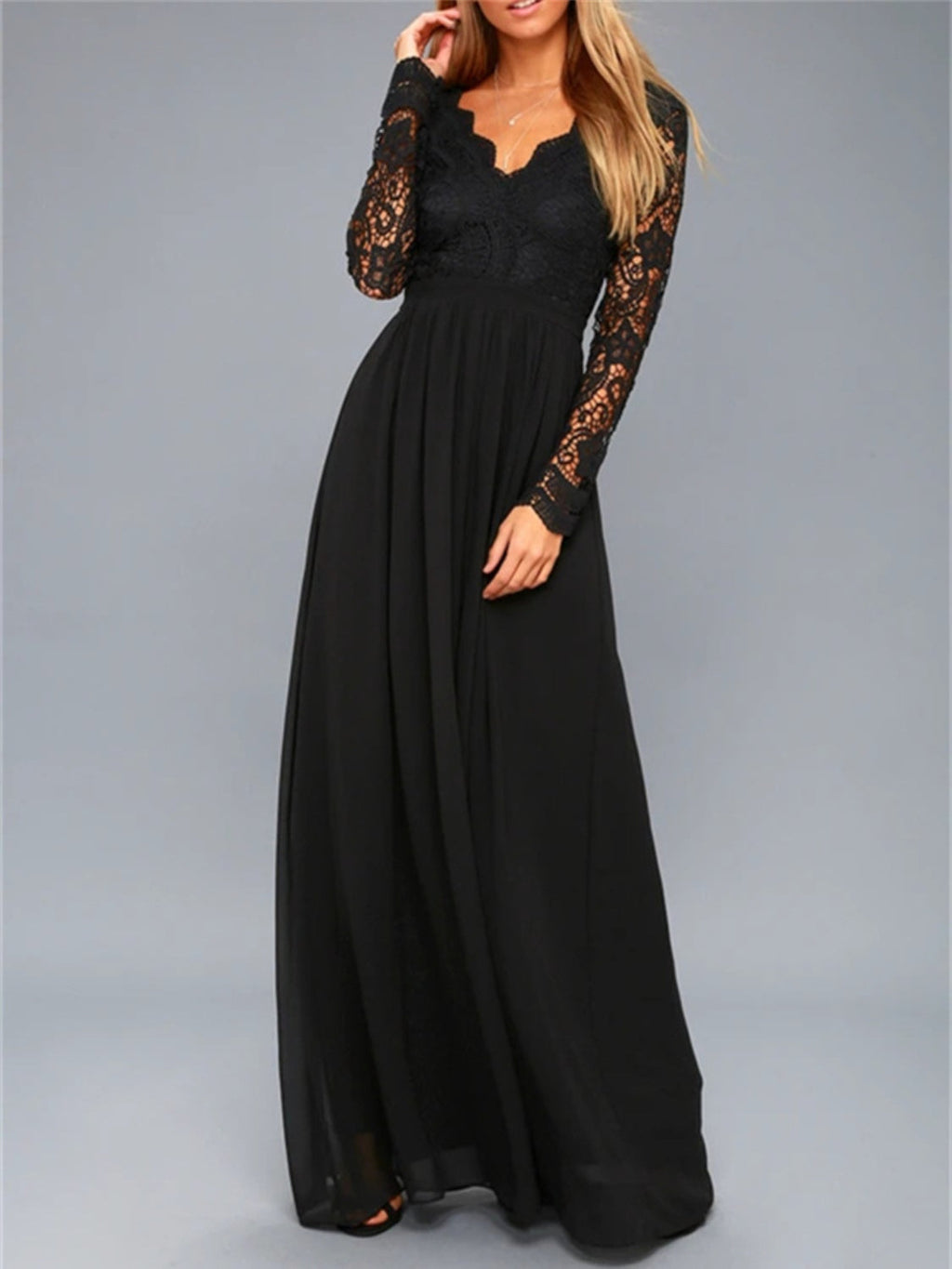 Elegant Lace Backless Maxi Dress