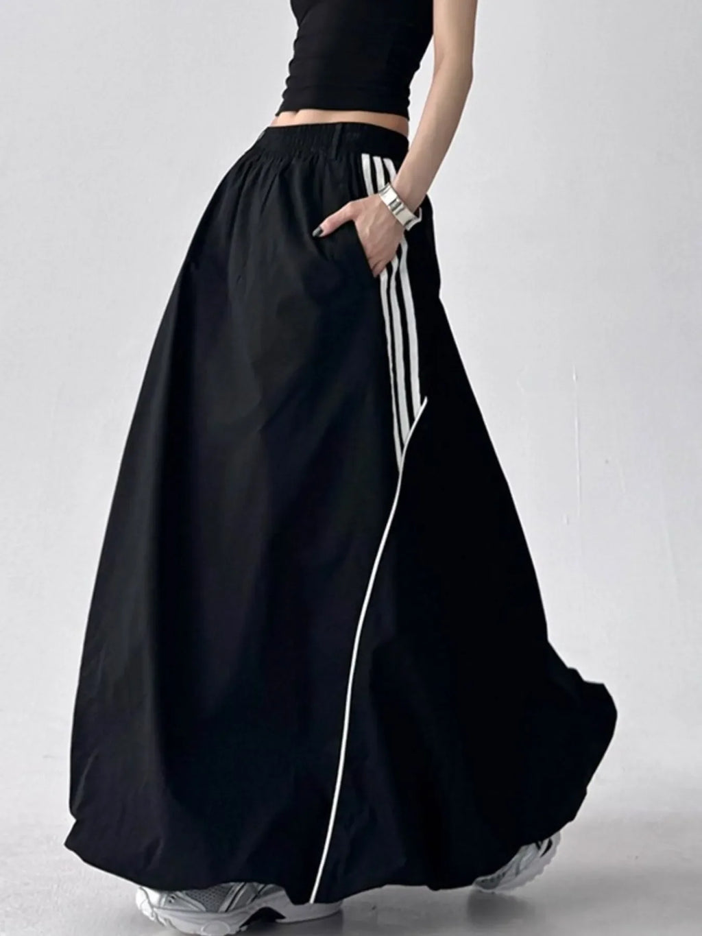 Striped Elastic Waist Maxi Skirt