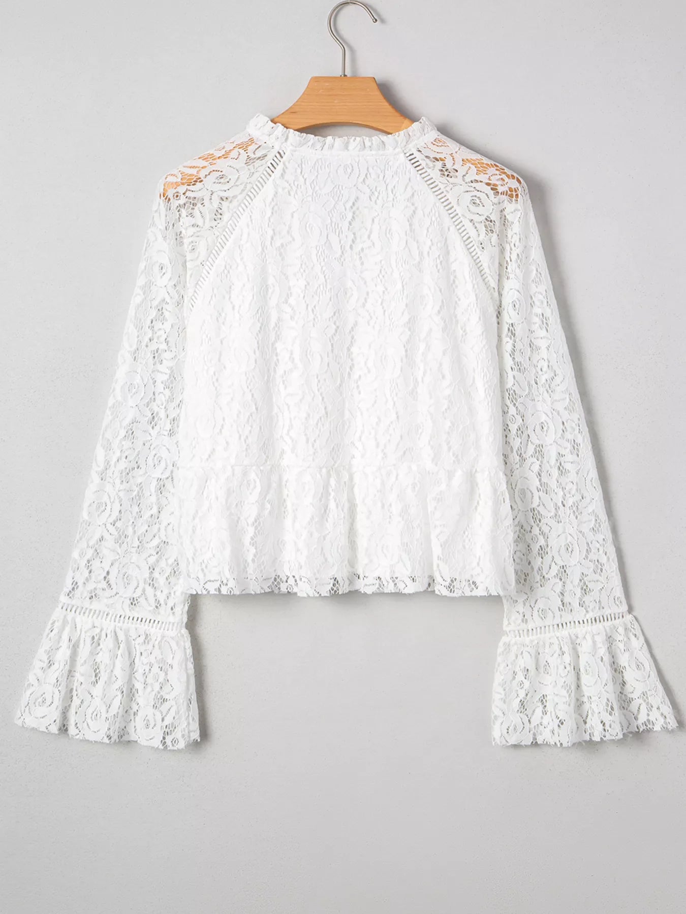 Tie Neck Lace Ruffle Detail Long Sleeve Blouse