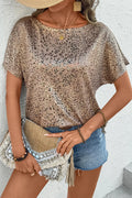 Parchment Shimmer Leopard Print Dolman Sleeve T Shirt