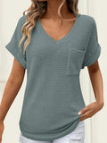Waffle Knit V-Neck Casual T-Shirt