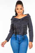 Women's Off-Shoulder Lace-Up Denim Jacket