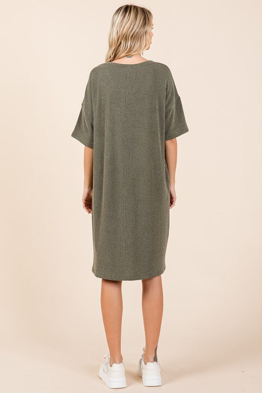 Urban Rib Knit Short Sleeve Tee Dress For Women – Comfortable, Trendy, Chic & Versatile Dress for Casual Occasions