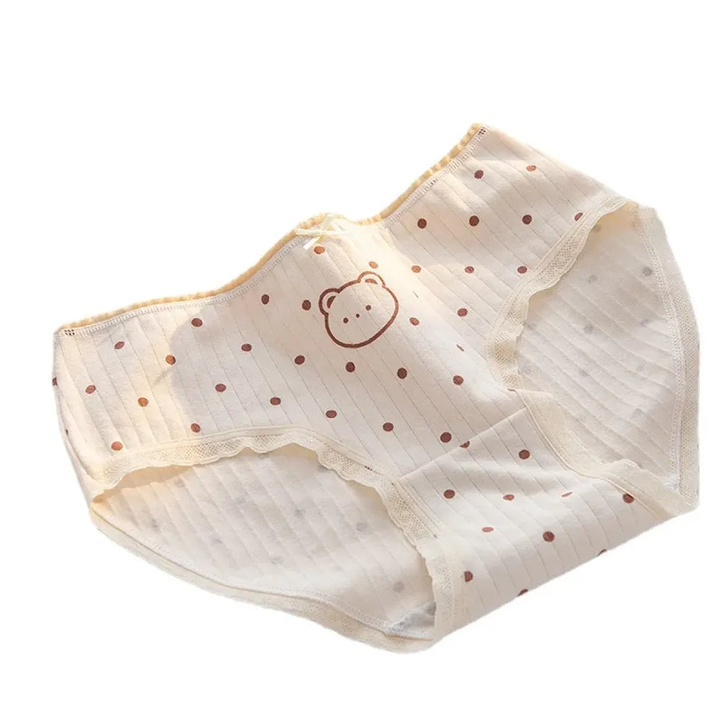Cute Cartoon Bear Cotton Panties - Mid Waist Sexy Lingerie Set