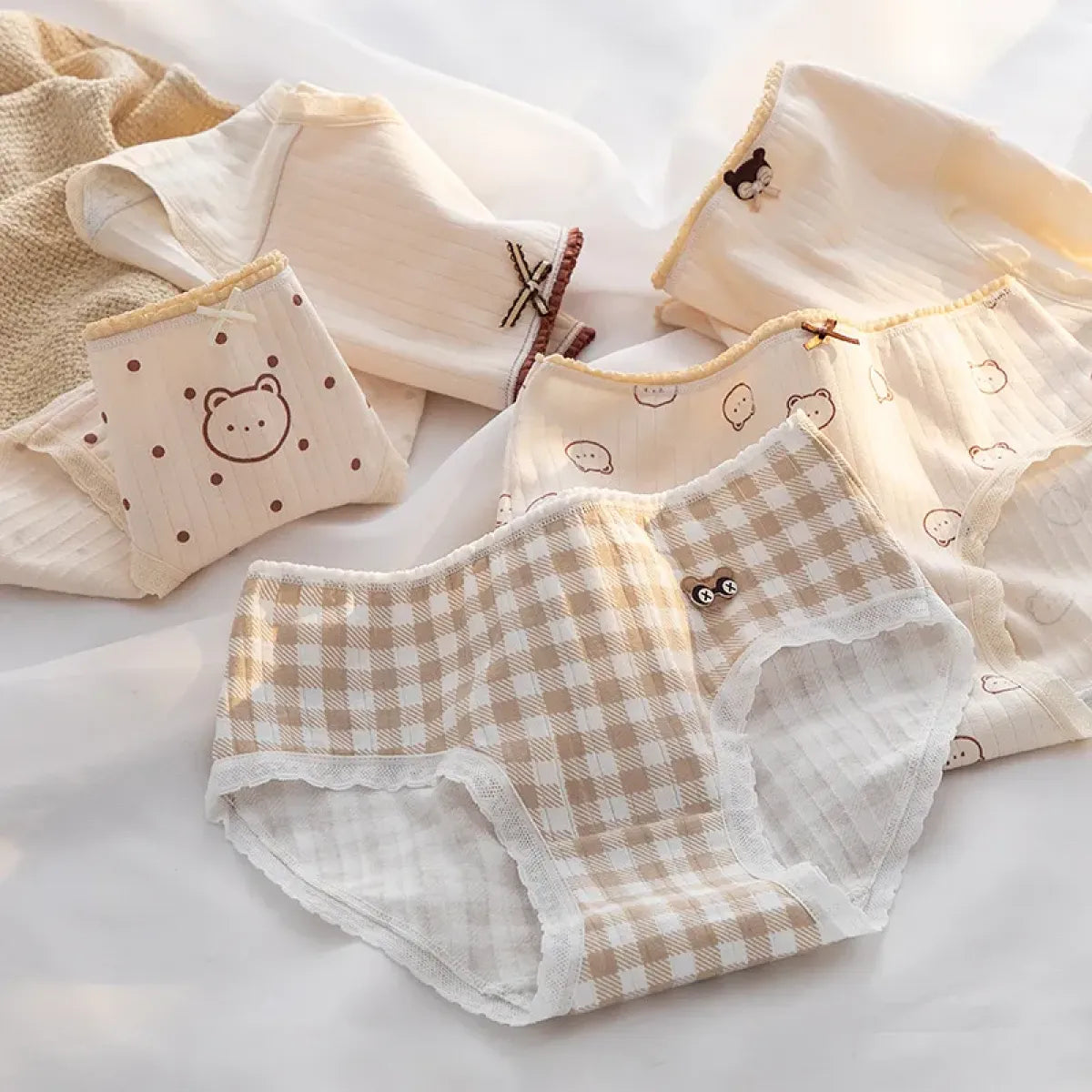 Cute Cartoon Bear Cotton Panties - Mid Waist Sexy Lingerie Set