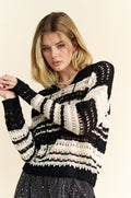 Back To School Sweater - Davi & Dani Contrast Striped Crochet Drop Shoulder Knit Cover Up