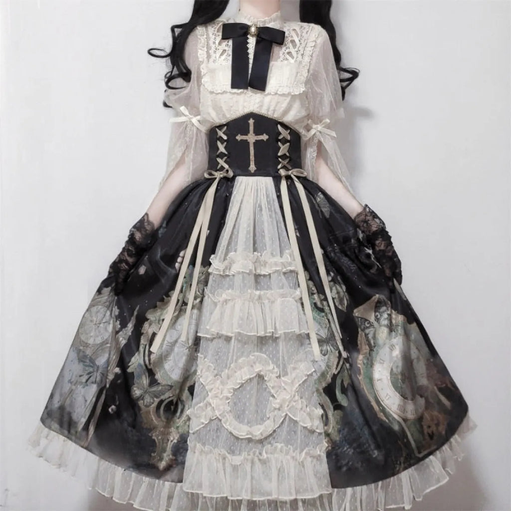 Vintage Butterfly Lace Dress Set