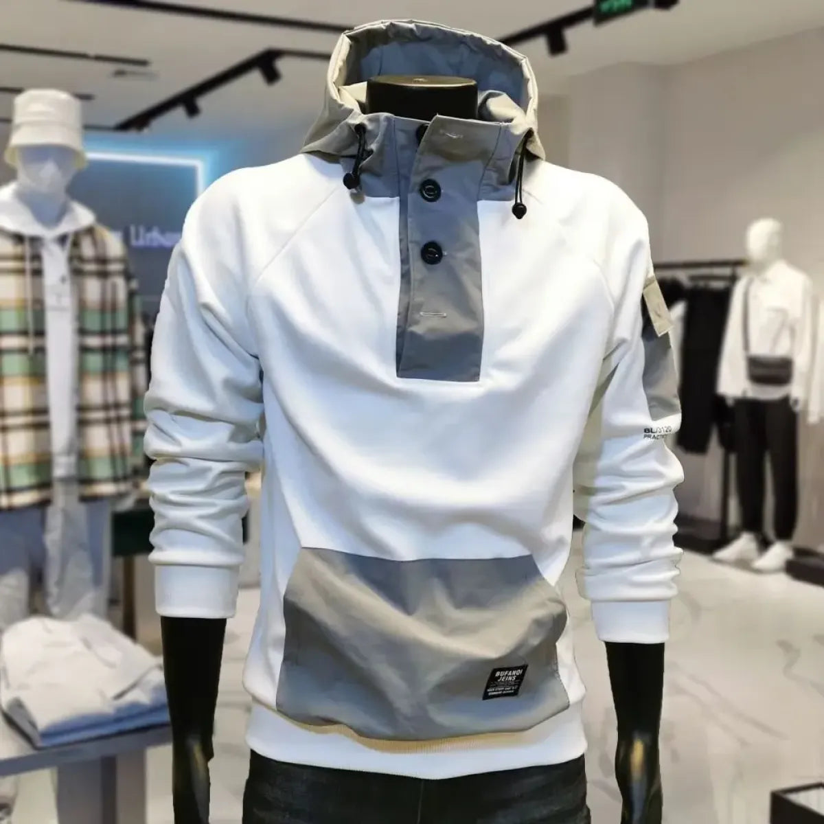 Buttoned Cargo Hoodie with Pockets