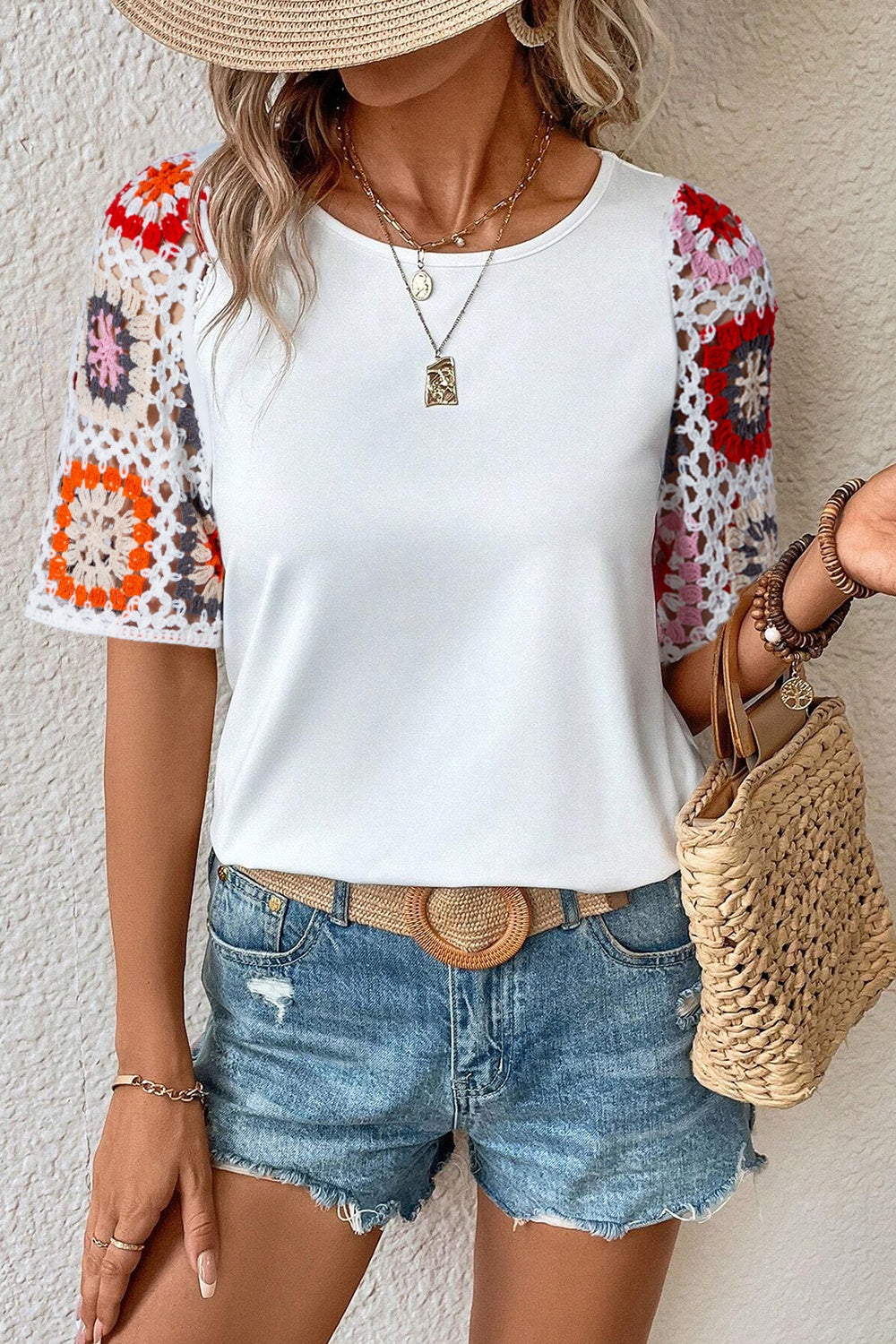 Geometric Print Round Neck Blouse
