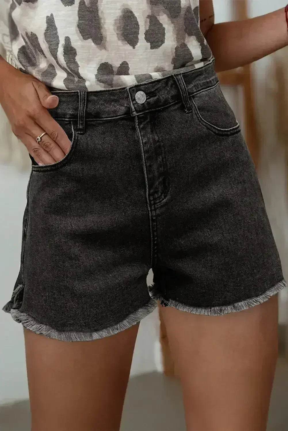 White Raw Hem High Waist Denim Shorts