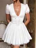 V-Neck Short Sleeve Mini Dress