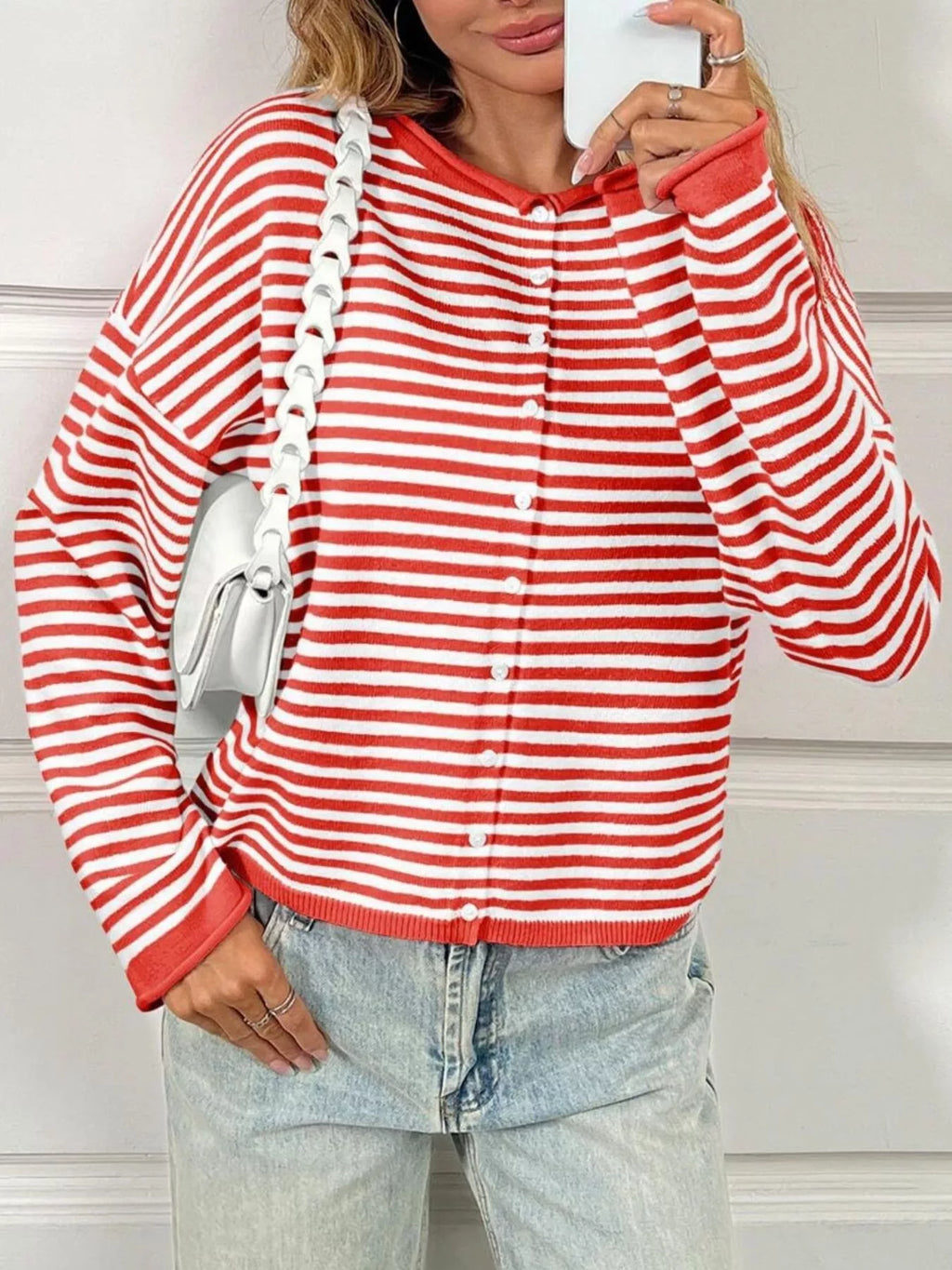 Striped Button-Up Cardigan