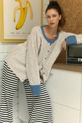 Back To School Sweater - Annie Wear Contrast Trim Button Down Raglan Sleeve Cardigan