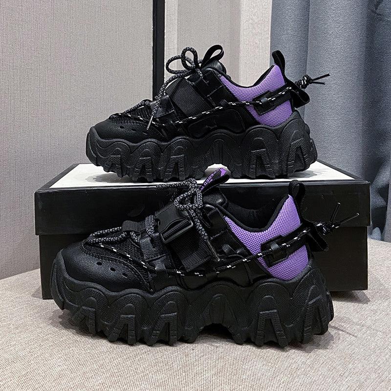 Casual Womens Blue Sneakers High Heels Platform Sports Shoes Autumn Thick Bottom Walking Breathable Vulcanized Shoes Luxury Tennis Sneakers Trainers Lace Up Fashion Design