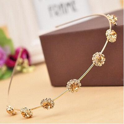Colorful Rhinestone Flower Leaf Hair Hoop Headband Hairband for Women Girls Bezel Hair Band Hair Accessories Flower and Leaves Crown Hair Band for Bride and Bridesmaids