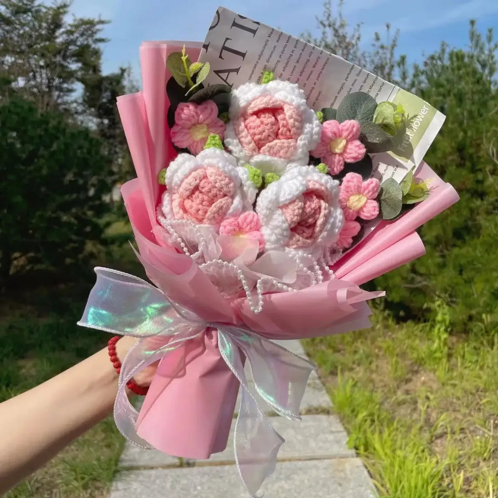 Crochet Rose Bouquet – Handmade Knit Flowers for Valentine's Day