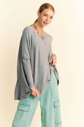 Back To School Sweater - Davi & Dani Round Neck Dropped Shoulder Long Sleeve Knit Top