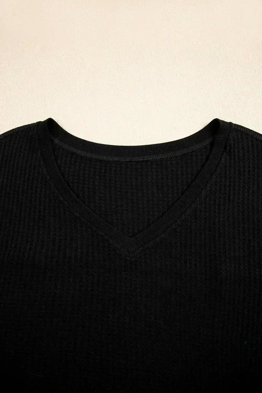 White Waffle Texture V Neck Drop Shoulder Loose Tee