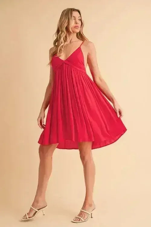 Aemi + Co Ruched Plunge Mini Dress | Femstylo Women’s Dresses