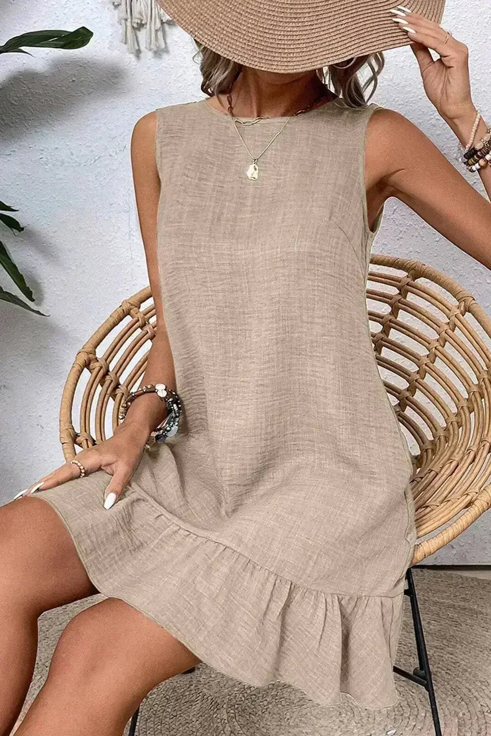 Ashleigh Blue Sleeveless Knot Backless Ruffle Hem Mini Dress