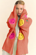Back To School Sweater - Davi & Dani Fuzzy Smile Open Front Long Sleeve Cardigan