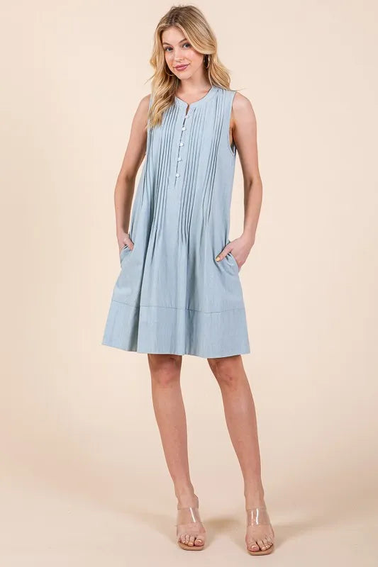 Lime 'N' Chili Denim Pintuck Detail Sleeveless Midi Dress