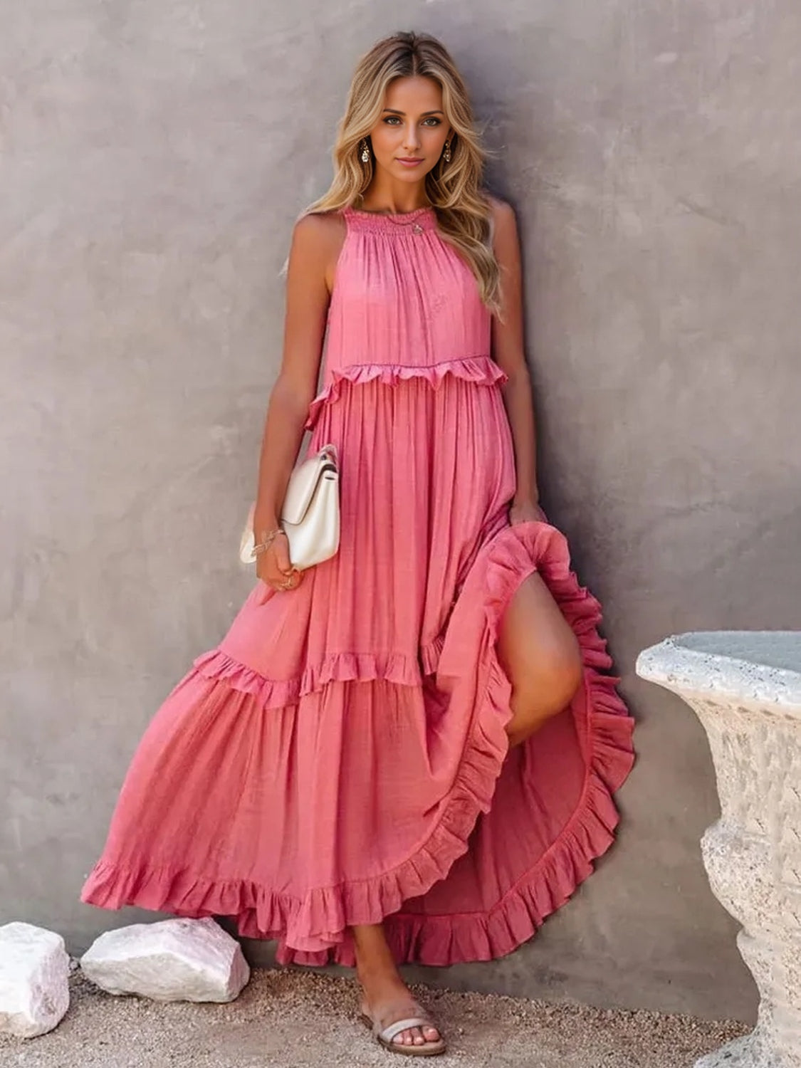 Smocked Tiered Maxi Dress with Pockets