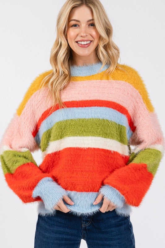Back To School Sweater - SAGE + FIG Color Block Round Neck Dropped Shoulder Sweater