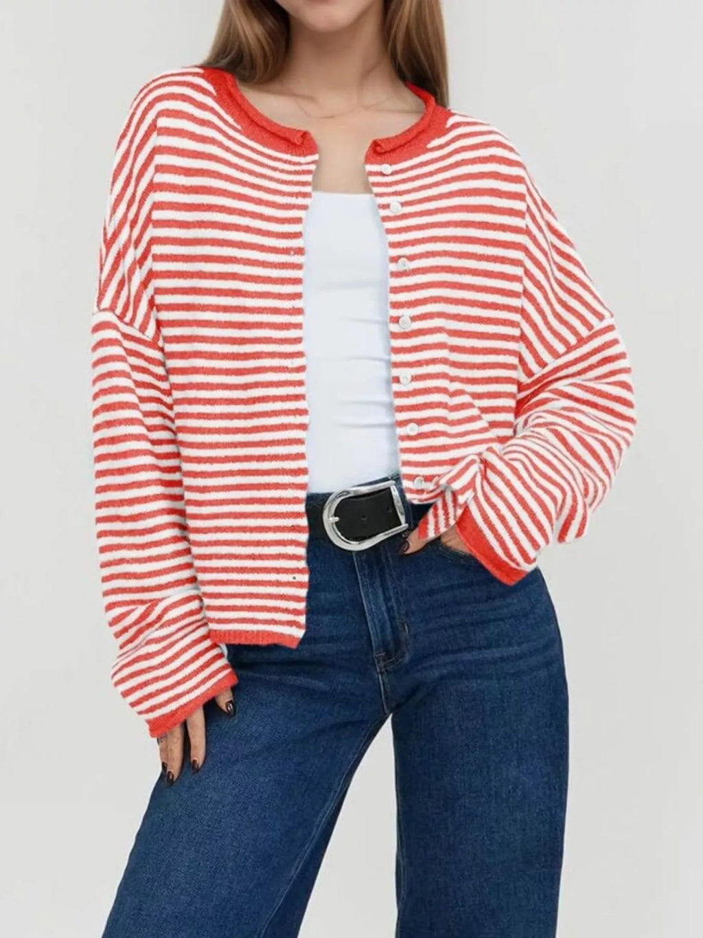 Striped Button-Up Cardigan
