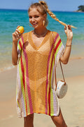 Lightweight Openwork Striped Knit Beach Cover-Up