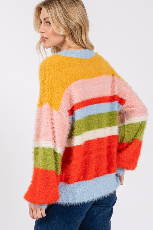 Back To School Sweater - SAGE + FIG Color Block Round Neck Dropped Shoulder Sweater