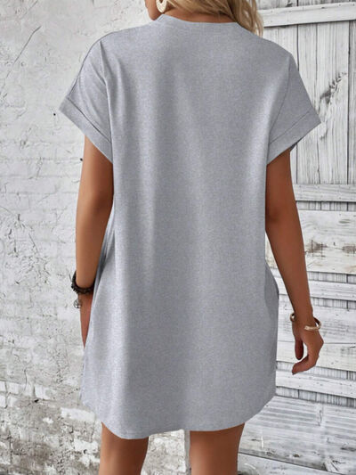 Round Neck Short Sleeve Mini Tee Dress with Pockets