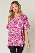 Printed V-Neck Short Sleeve Top