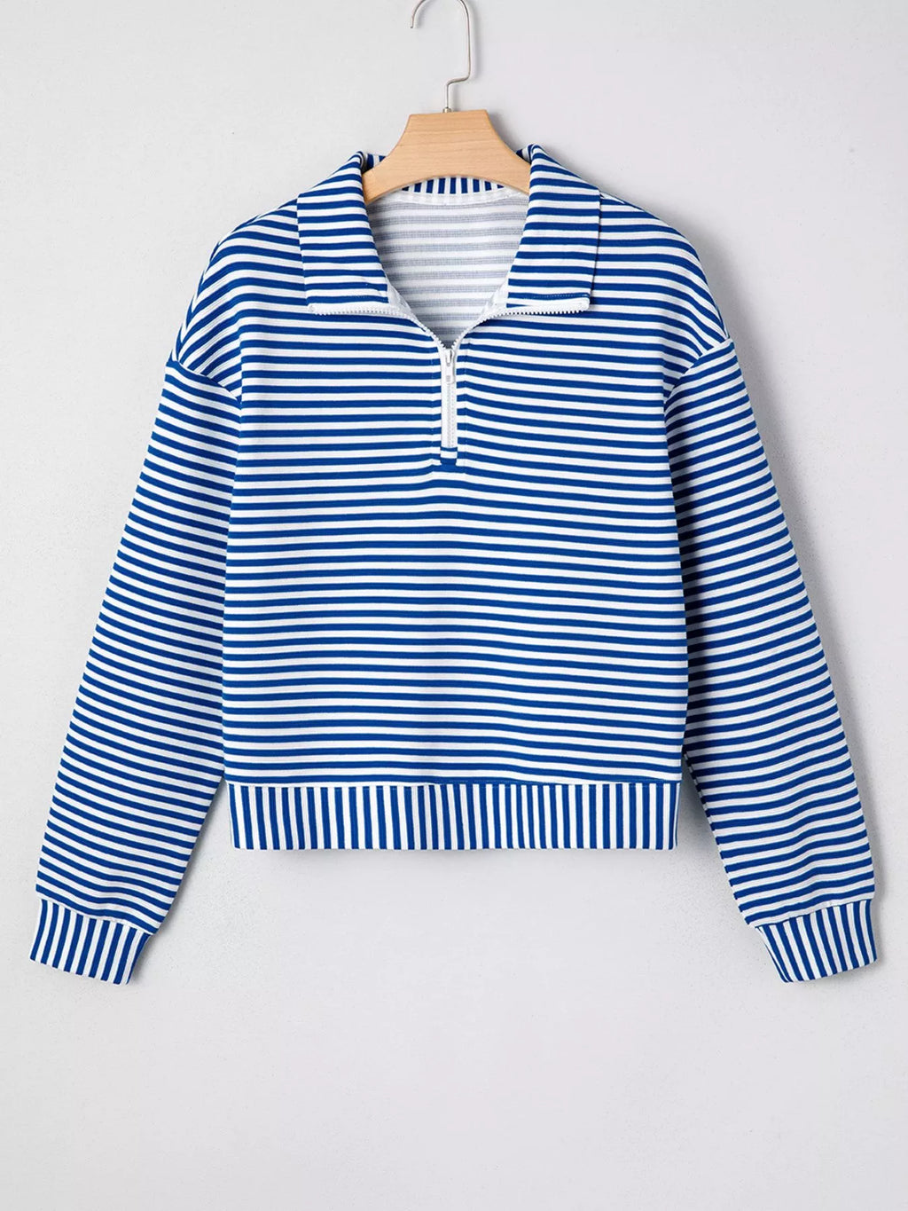 Stripe Quarter Zip Collar Long Sleeve Top