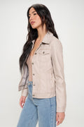 Women's Vegan Leather Button-Down Cargo Shacket
