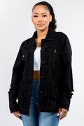 Women's Distressed Denim Button-Up Jacket