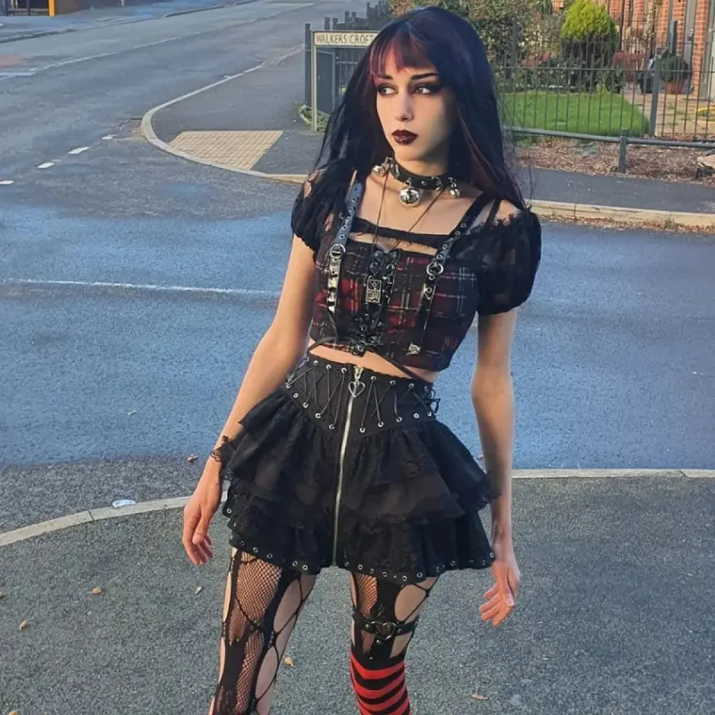 Punk Vintage High-Waist Skirt – Kawaii Harajuku Gothic Mini