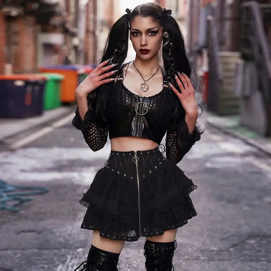 Punk Vintage High-Waist Skirt – Kawaii Harajuku Gothic Mini