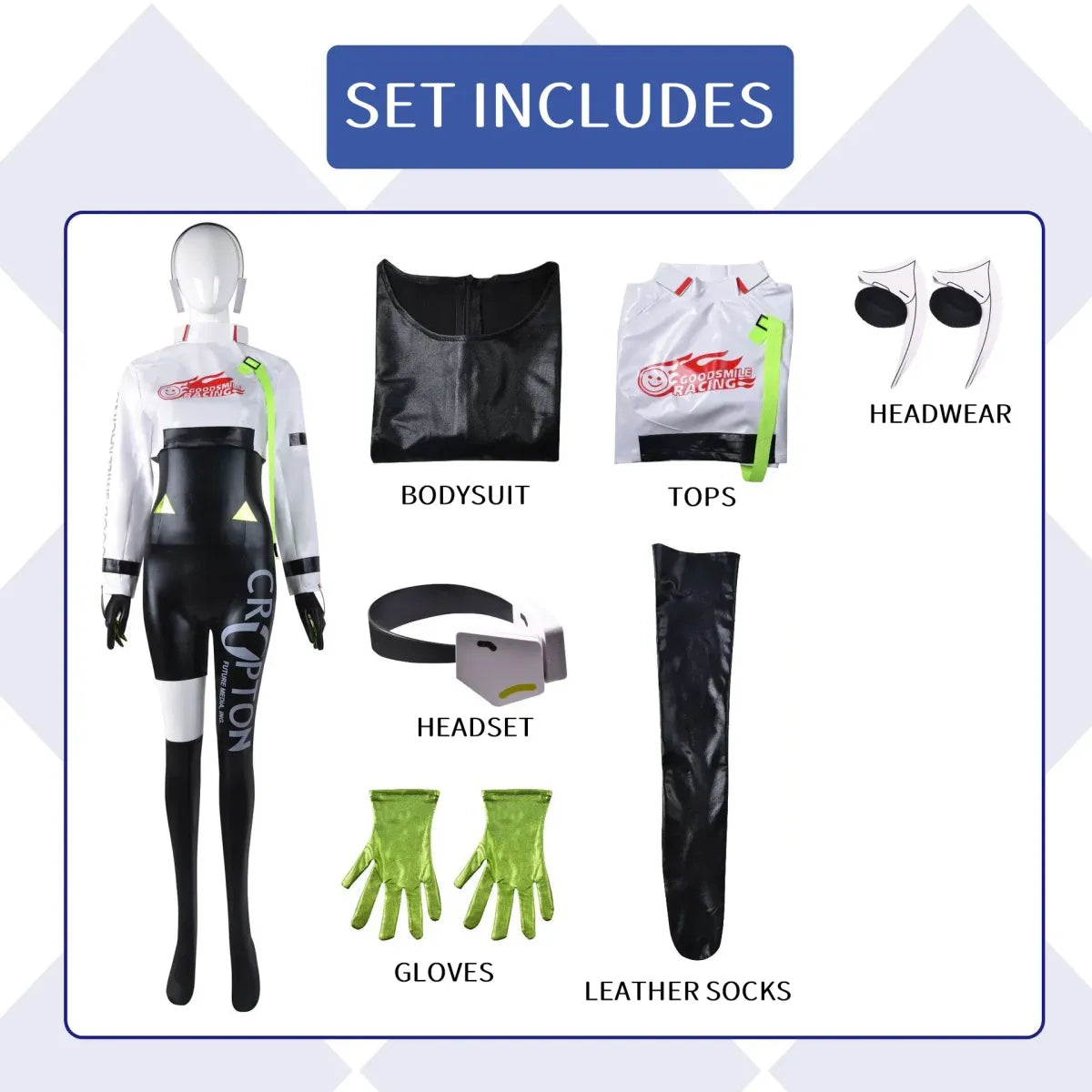 Hatsune Miku Racing 2022 Cosplay Costume – Full Bodysuit with Wig and Gloves