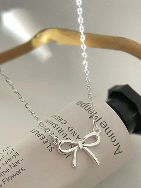 Modern 925 sterling silver simple and sweet clavicle bow necklace