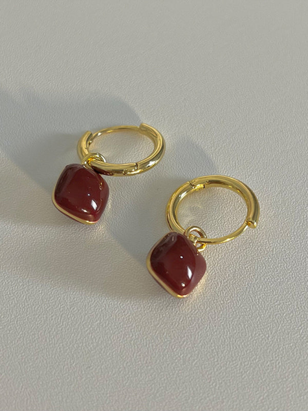 Modern style red bean mosquito coil disc ear clip without piercing wine red earrings