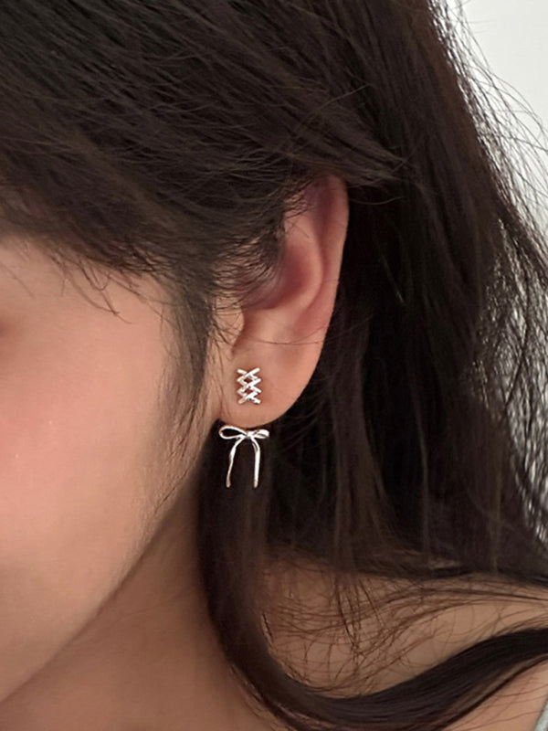 Modern 925 silver needle bow ribbon cute new earrings
