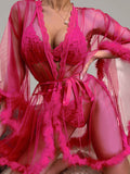 Women's Sexy See-Through Mesh Feather Nightgown
