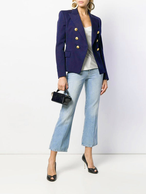 Women's Short Double-Breasted Blazer - Long Sleeve - Multiple Colors