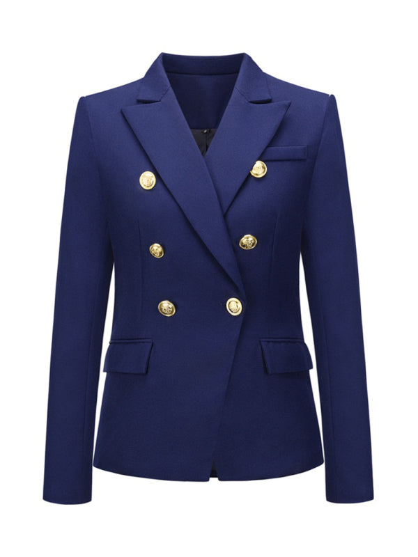 Women's Short Double-Breasted Blazer - Long Sleeve - Multiple Colors